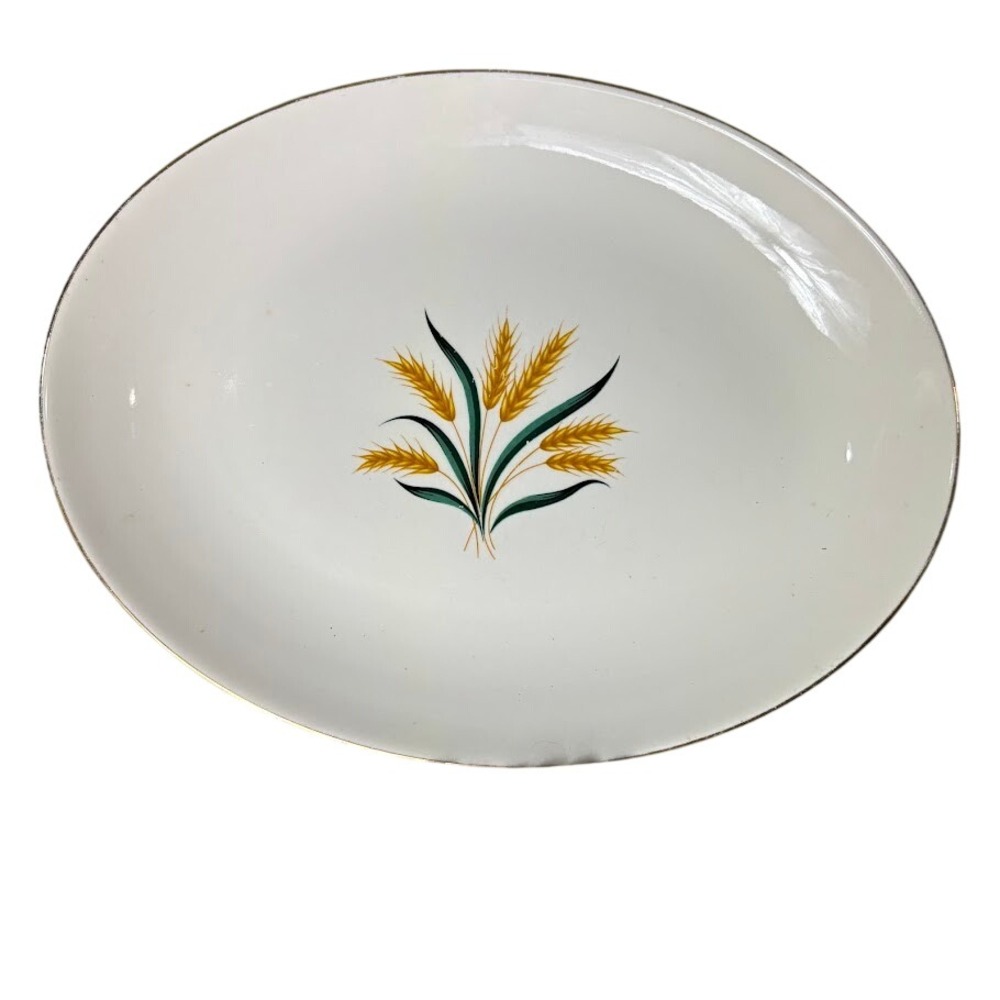 Homer Laughlin Rhythm Royal Harvest Oval Serving Platter Gold Trim 11.5" Vintage